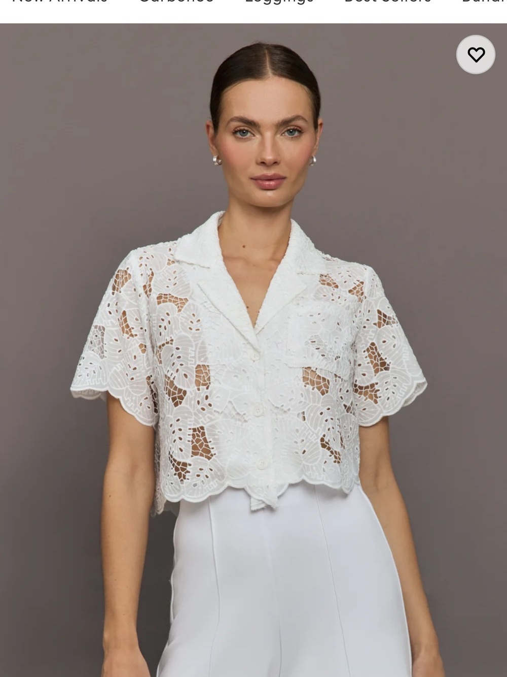 Carbon38 White Crochet Lace Short-Sleeve Button Front Top